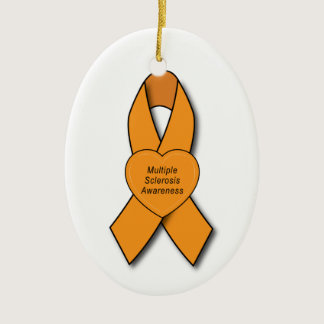 Multiple Sclerosis Awareness Ribbon with Heart Ceramic Ornament