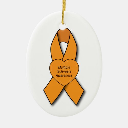 Multiple Sclerosis Awareness Ribbon with Heart Ceramic Ornament
