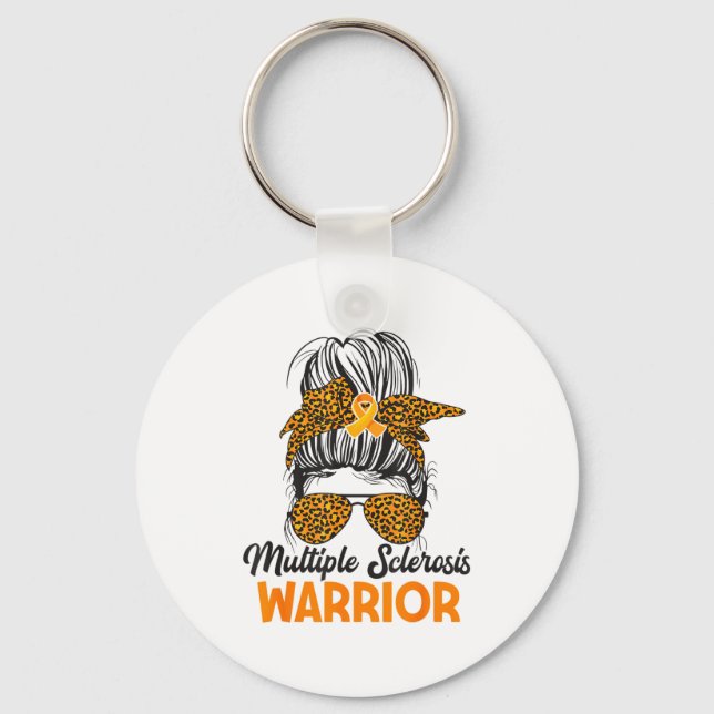 Multiple Sclerosis Awareness Warrior Messy Bun Ora Keychain (Front)