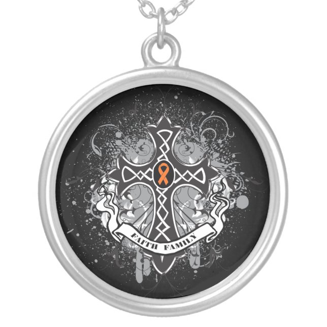 Multiple Sclerosis - Faith Family Prayer Cross Silver Plated Necklace (Front)