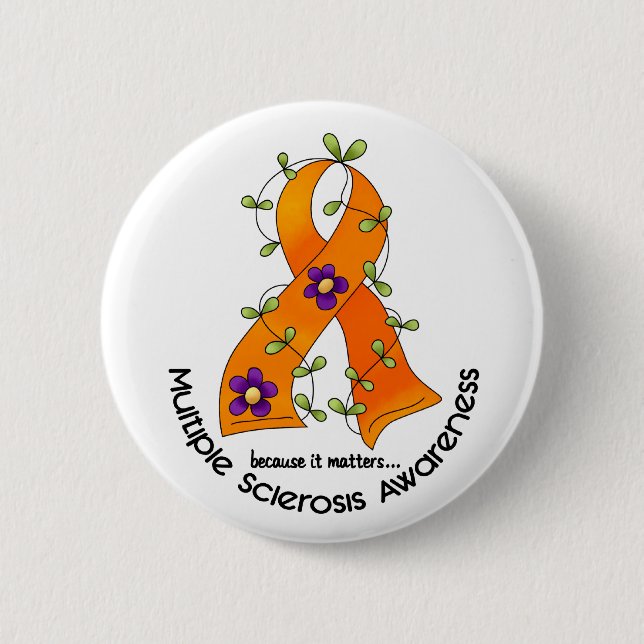 Multiple Sclerosis FLOWER RIBBON 1 Pinback Button (Front)