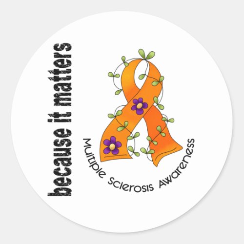 Multiple Sclerosis MS Flower Ribbon 3 Classic Round Sticker