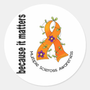 Multiple Sclerosis MS Flower Ribbon 3 Classic Round Sticker