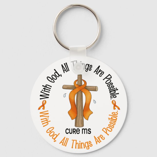 Multiple Sclerosis MS WITH GOD CROSS 1 Keychain (Front)