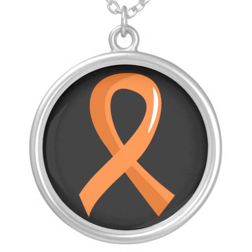Multiple Sclerosis Orange Ribbon 3 Silver Plated Necklace