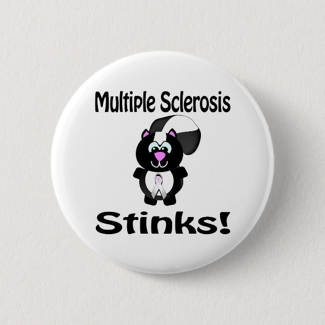 Multiple Sclerosis Stinks Skunk Awareness Design Button (Front)