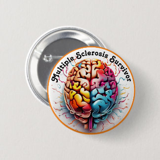 Multiple Sclerosis Survivor Colorful Brain Button