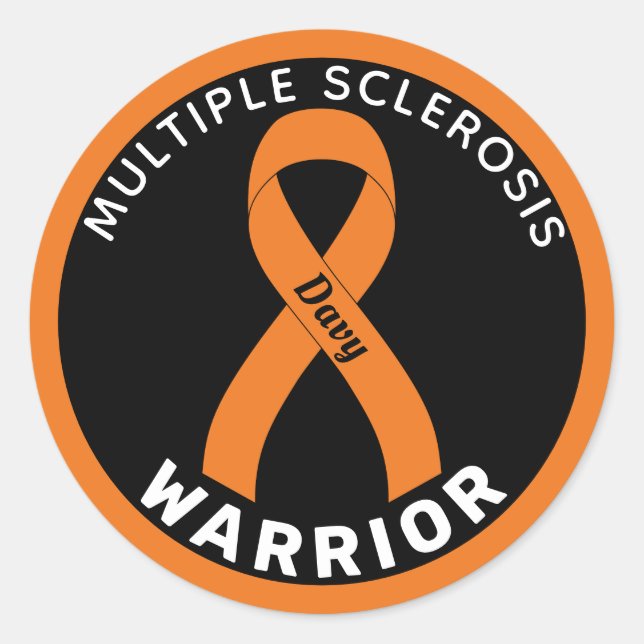 Multiple Sclerosis Warrior Ribbon Black Classic Round Sticker (Front)