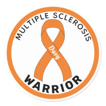 Multiple Sclerosis Warrior Ribbon White Classic Round Sticker