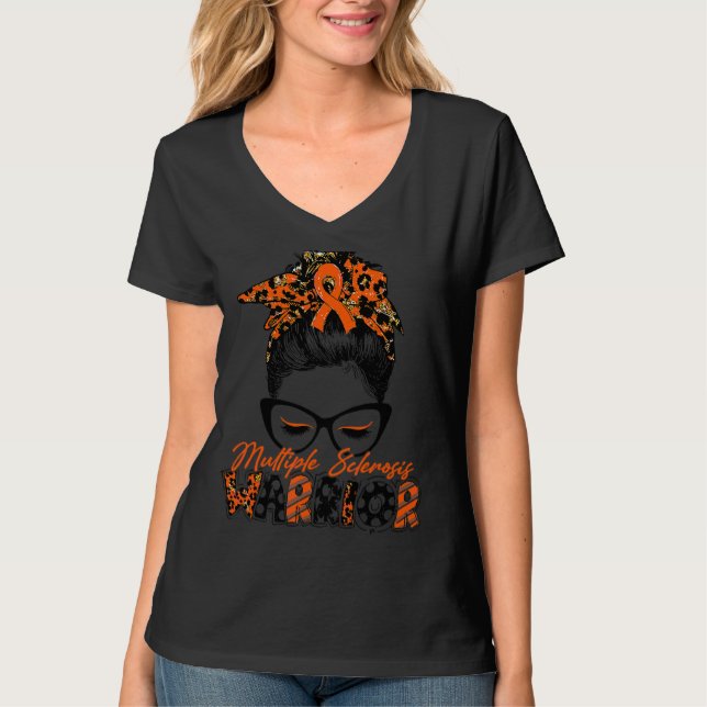 Multiple Sclerosis Warrior Women Glasses Messy Bun T-Shirt (Front)