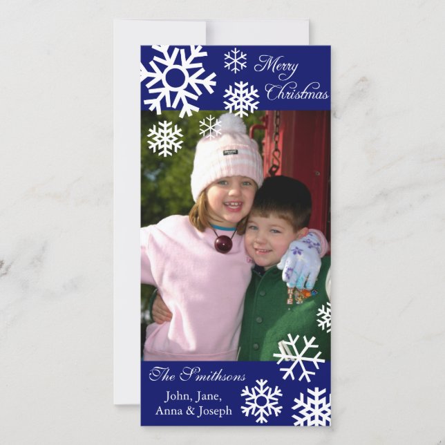 Multiple Snowflakes Christmas Photo Card Navy Blue (Front)