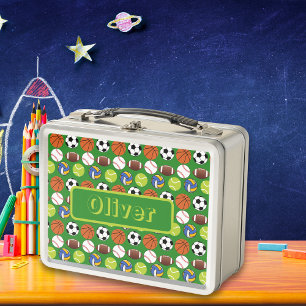 Multiple Sport balls  personalized name Metal Lunch Box