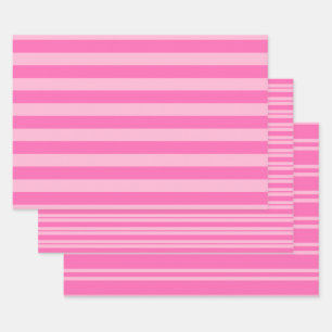 Multiple Stripe Patterns DIY Colors 2 Tone Pink Wrapping Paper Sheets
