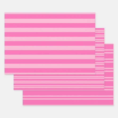 Multiple Stripe Patterns DIY Colors 2 Tone Pink Wrapping Paper Sheets