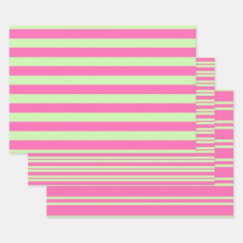 Multiple Stripe Patterns DIY Colors Celery Pink Wrapping Paper Sheets