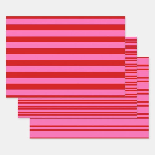Multiple Stripe Patterns DIY Colors Red Hot Pink Wrapping Paper Sheets