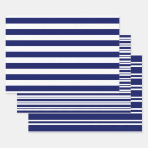 Multiple Stripe Patterns DIY Colors White Blue Wrapping Paper Sheets
