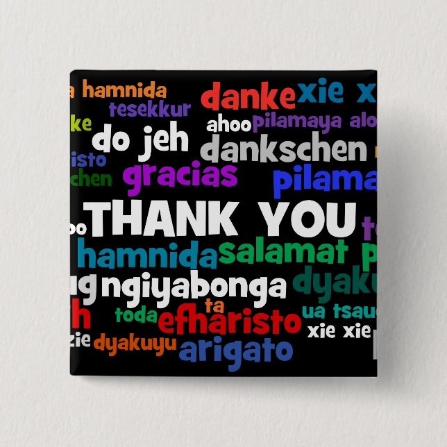 Multiple Ways to Say Thank You in Many Languages Button (Front)