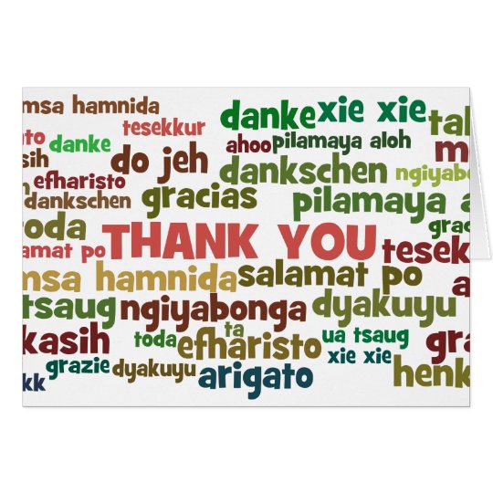 Multiple Ways to Say Thank You in Many Languages Card Zazzle
