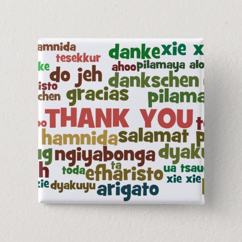 Multiple Ways to Say Thank You in Many Languages Pinback Button