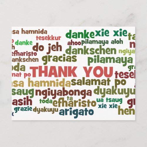 Multiple Ways to Say Thank You in Many Languages Postcard