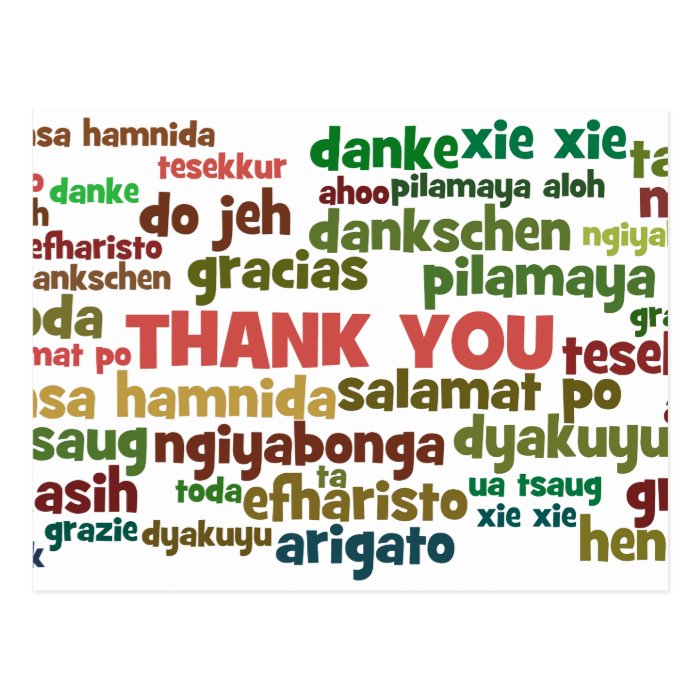 Multiple Ways to Say Thank You in Many Languages Post Card