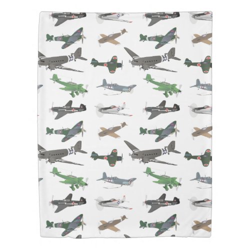 Multiple WW2 Airplanes Pattern Duvet Cover