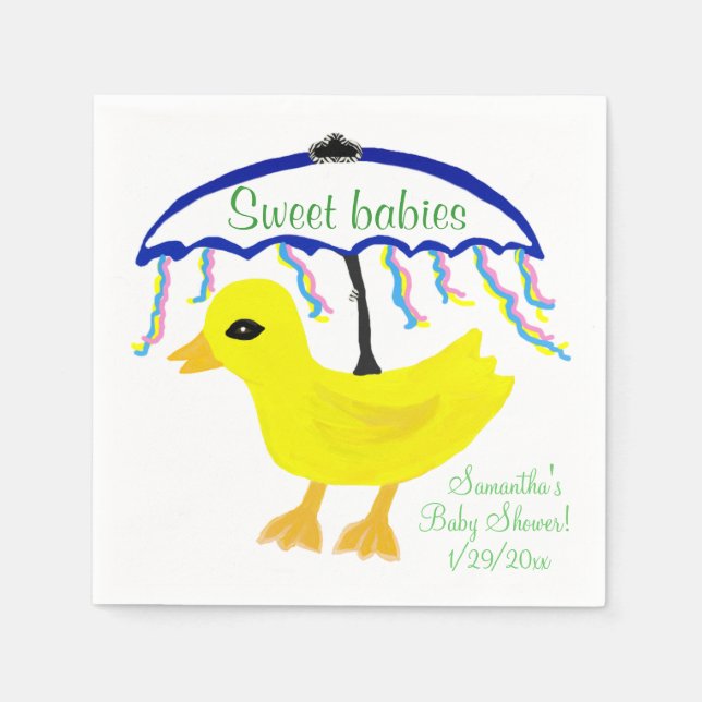 Multiples Cute Yellow Ducky Baby Shower Umbrella Paper Napkins (Front)