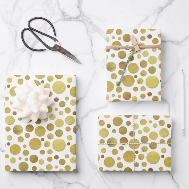 Multiples Golden Circles on White Wrapping Paper Sheets (Front)