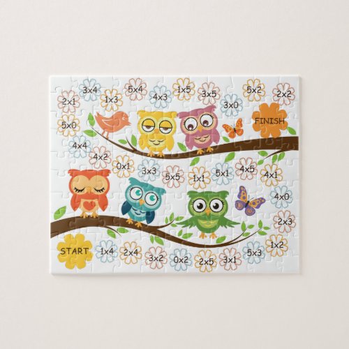 Multiplication practice board game owl theme jigsaw puzzle