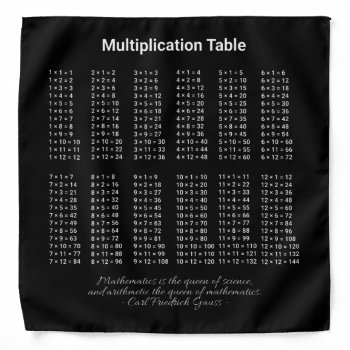 Multiplication Table White Text On Dark Bandana by DigitalSolutions2u at Zazzle