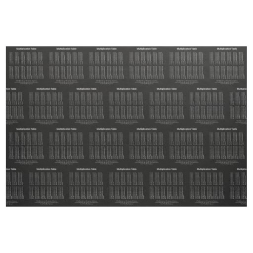 Multiplication Table White Text On Dark Fabric