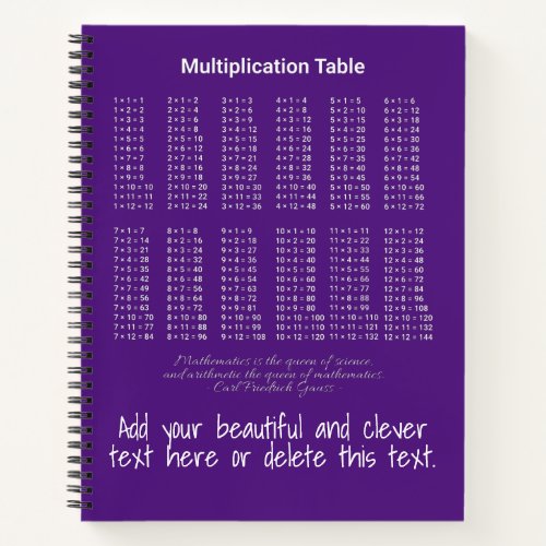 Multiplication Table White Text On Dark Notebook