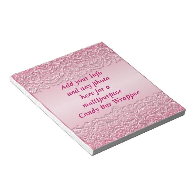 Multipurpose Pink Candy Bar Wrapper Party Favors Notepad (Angled)