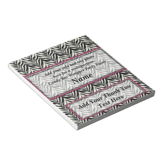 Multipurpose Zebra Candy Bar Wrapper Party Favors Notepad (Angled)