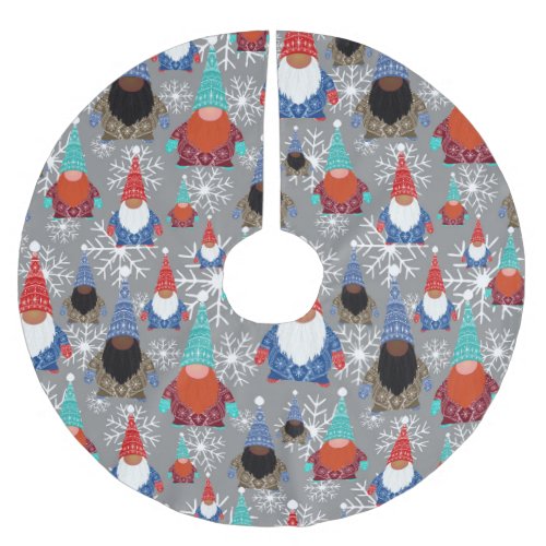 Multiracial Gnomes Christmas Brushed Polyester Tree Skirt