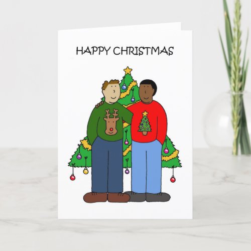 Multiracial Male Gay Couple Happy Christmas Holiday Card