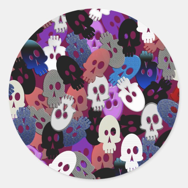 multiskull pileup classic round sticker (Front)