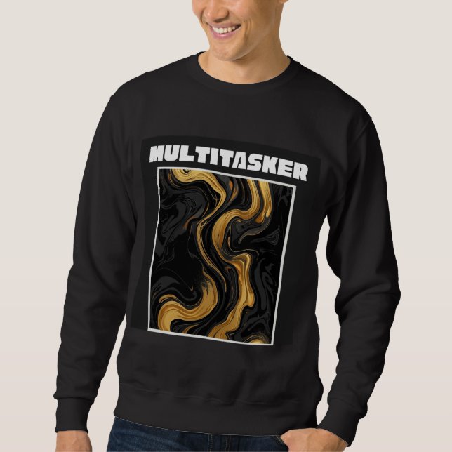 Multitasker Gold & Black Liquid Marble Abstract Sweatshirt (Front)