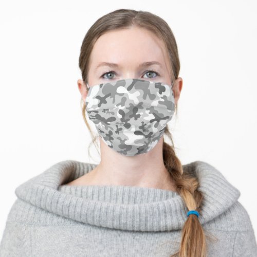 Multitone grey and white camouflage pattern adult cloth face mask