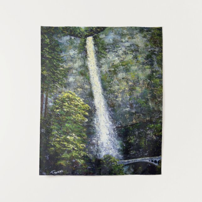 Multnomah Falls -1 (Original Oil Painting) Tapestry (Front)