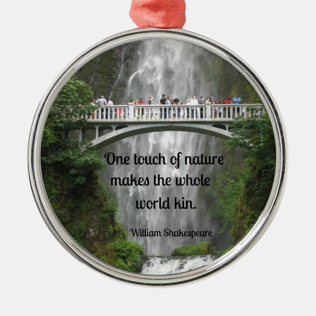 Multnomah Falls and quote about nature. Metal Ornament (Front)