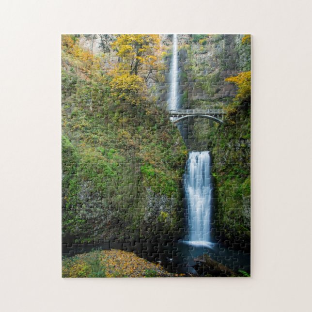 Multnomah Falls In Autumn In The Columbia Gorge Jigsaw Puzzle (Vertical)