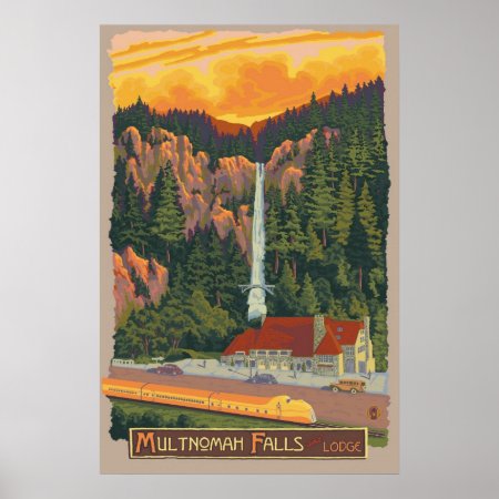 Multnomah Falls & Lodge, Oregon Travel Poster