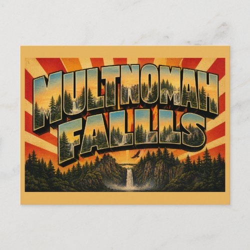 Multnomah Falls Oregon Two-Tier Cascade Art Postcard