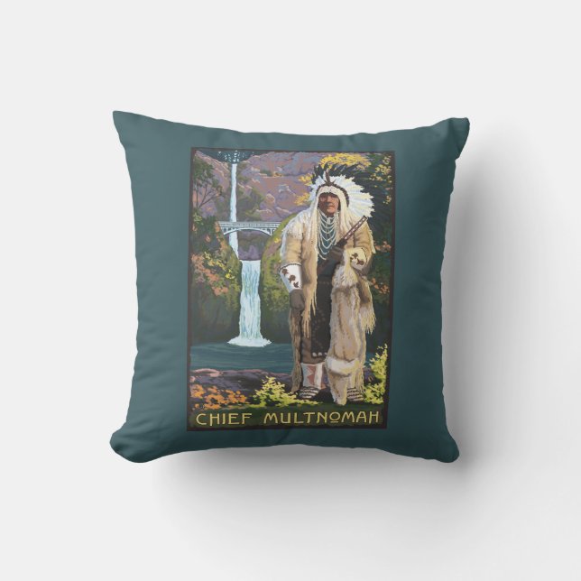 Multnomah Falls, OregonChief Multnomah Throw Pillow (Front)