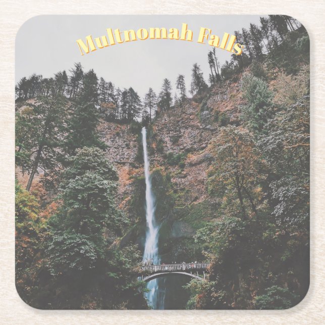 Multnomah Falls Square Paper Coaster (Front)