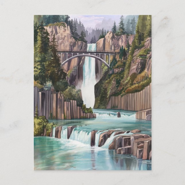 Multnomah Falls Watercolor Painting Postcard (Front)