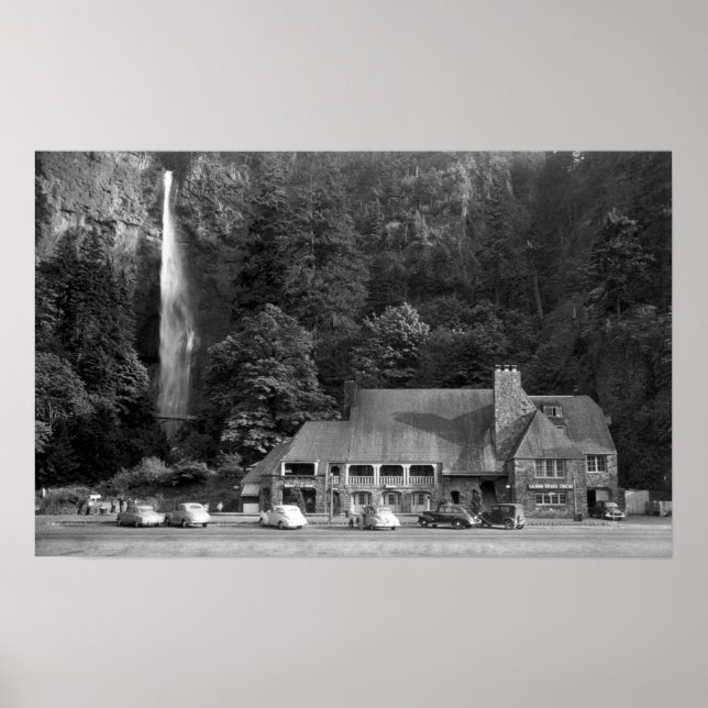 Multnomah Lodge and Falls Photograph Poster (Front)