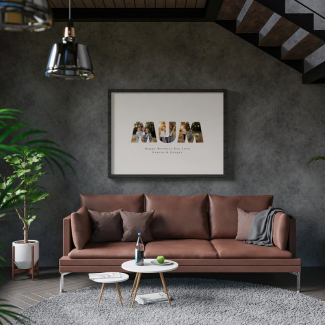 Mum 3 photo modern elegant black cream mothers day poster (Creator Uploaded)